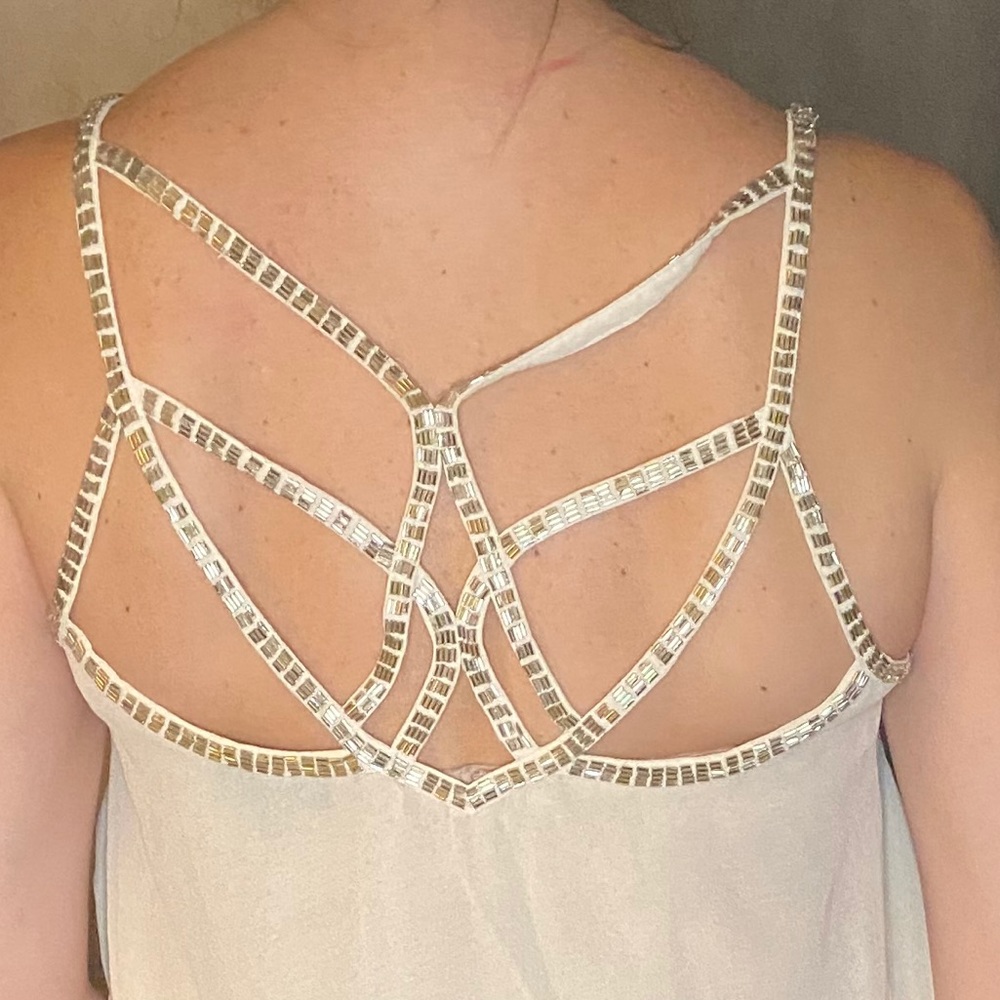 Beautiful champagne chiffon beaded strap blouse